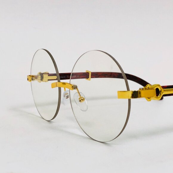 Round Clear Lens‎ Rimless Men Sunglasses Gold Frame Hip Hop Style Classic Shades - Picture 4 of 4
